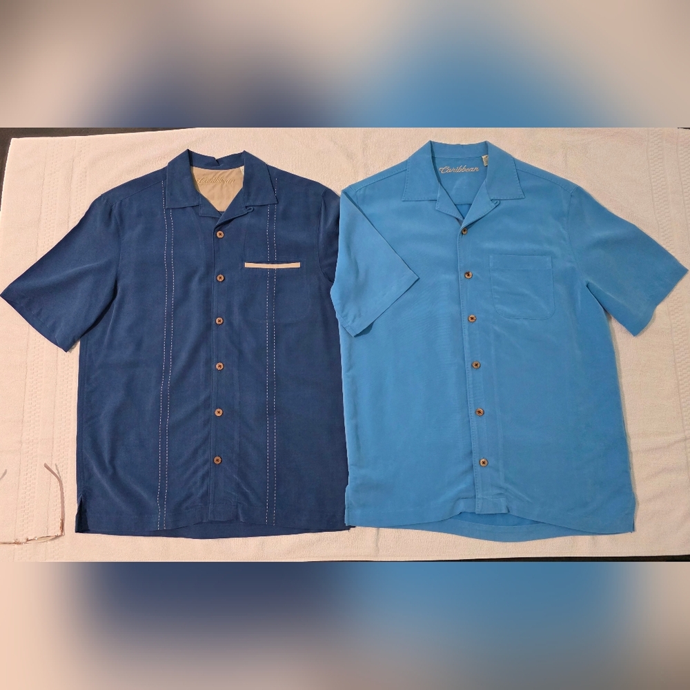 Caribbean Blue Casual Button Down Shirt With Pocket Set Of 2